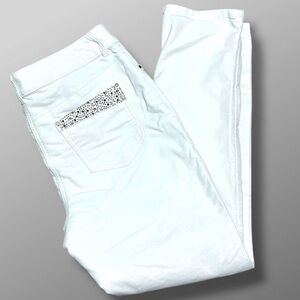 Chico’s White Velvet Skinny Pants Women Sz 1 Gold & Silver Studded Pockets
